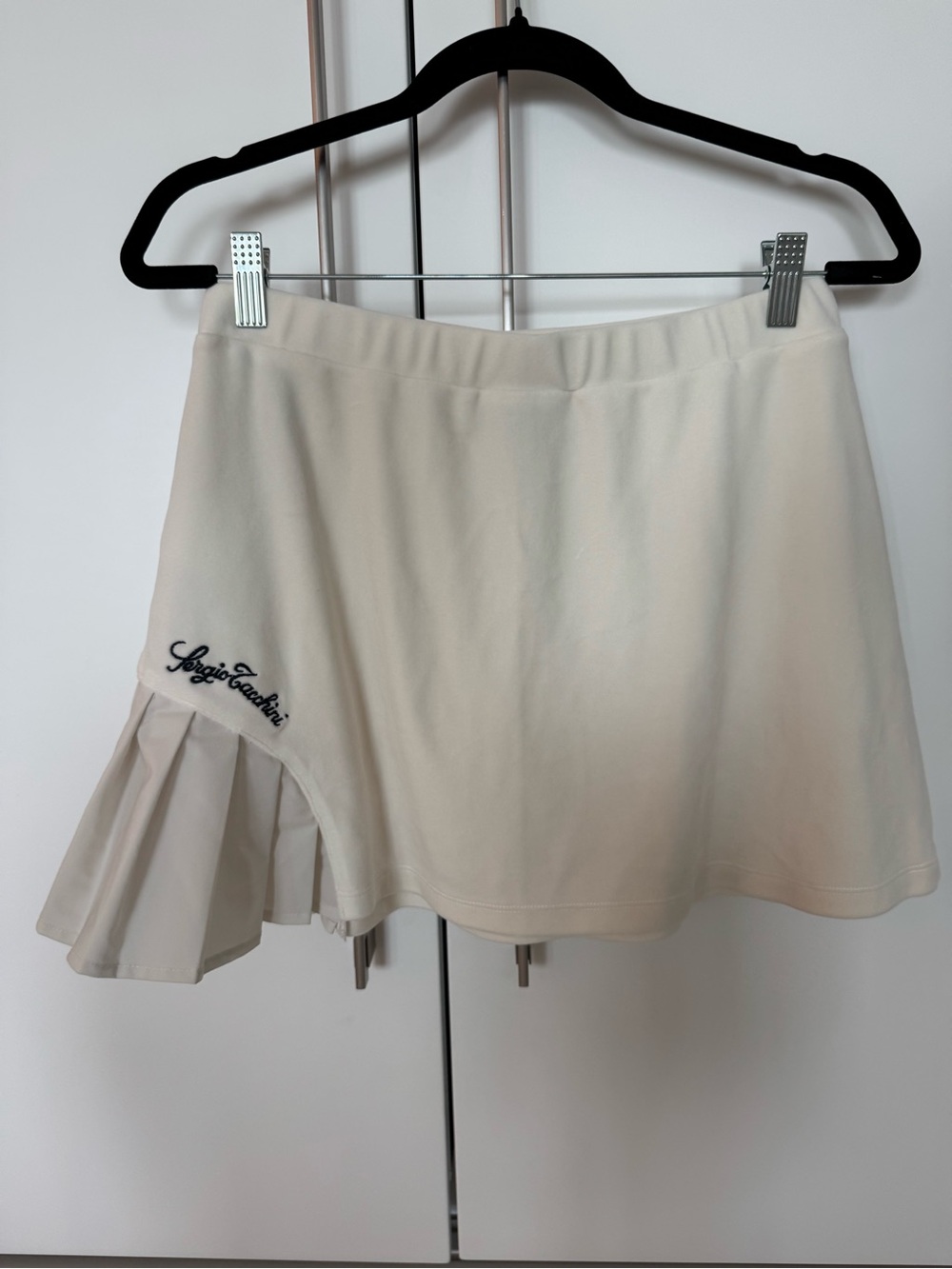 Sergio Tacchini Cream Velour Asymmetrical Skirt with Pleated Flare